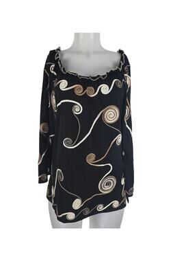 Lauren Michelle Black Embroidered Circle Design Women's Blouse XL